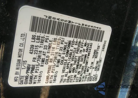 2015 Nissan Rogue Select S z USA, uszkodzony, nr VIN JN8AS5MT1FW654340